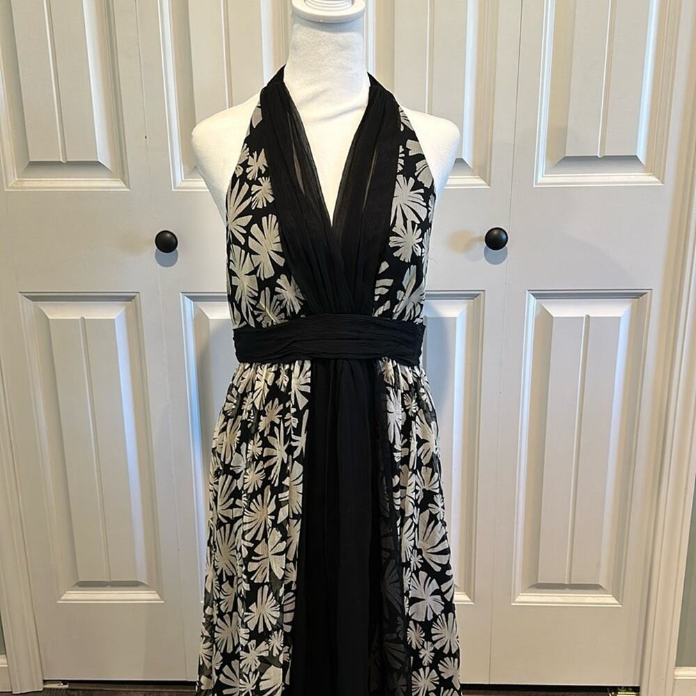 Donna Ricco size 10 Vintage Y2K Halter Open‎ Back Silk Dress